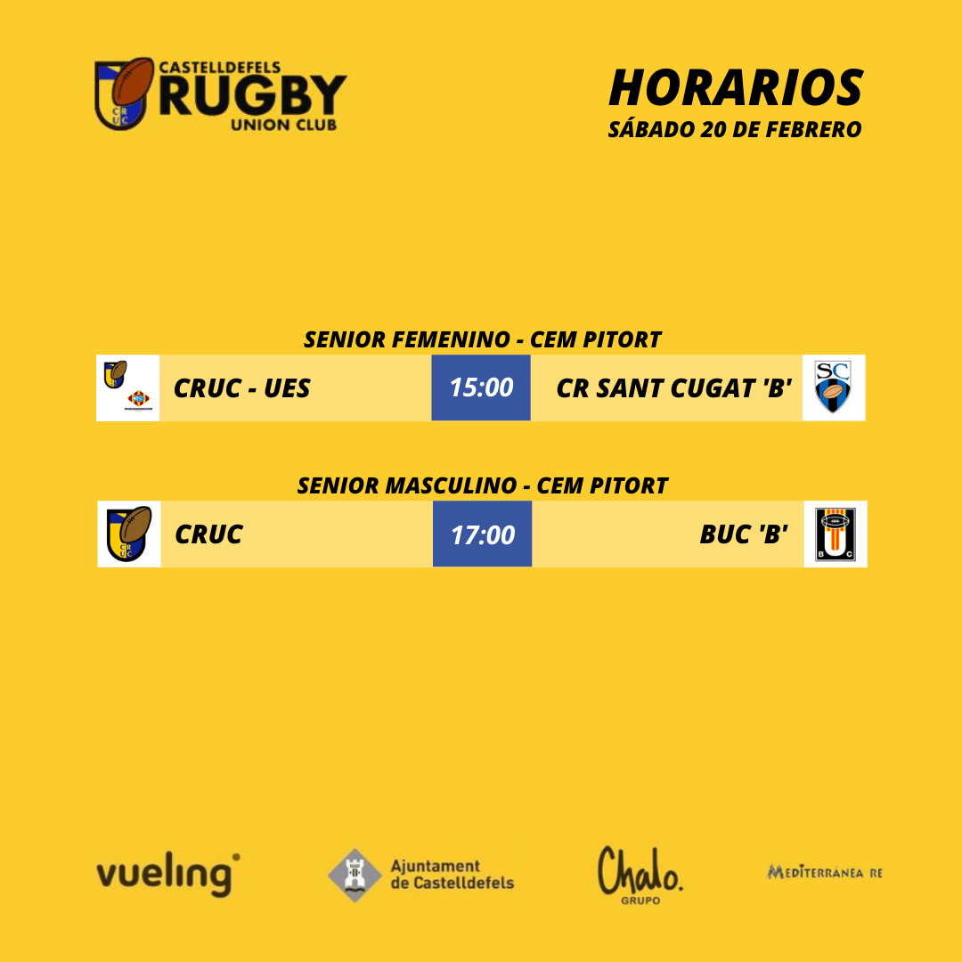 Horarios de los partidos de rugby del CRUC senior masculino y senior femenino
