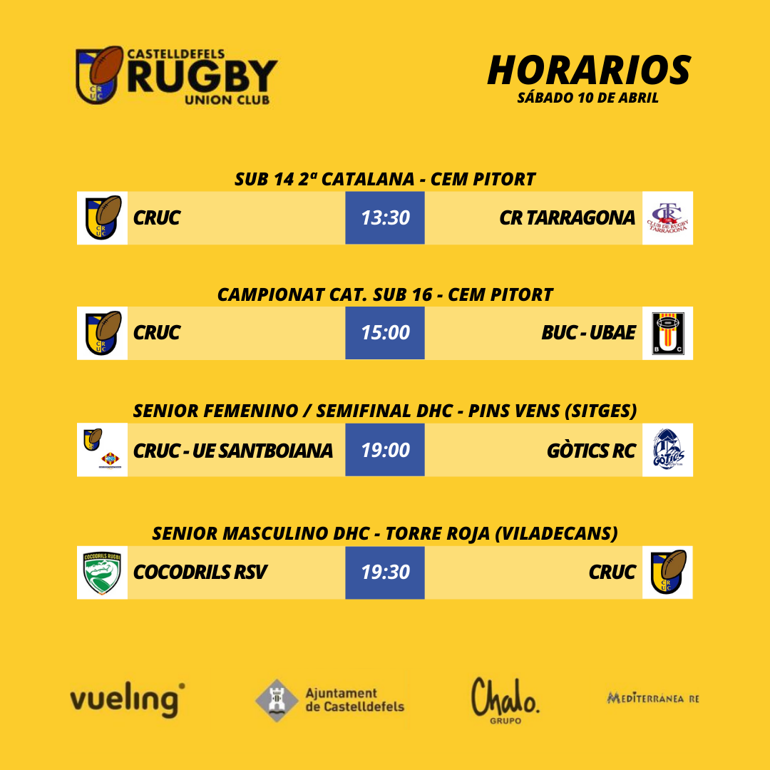 partidos de rugby del CRUC del próximo sábado 10 de abril