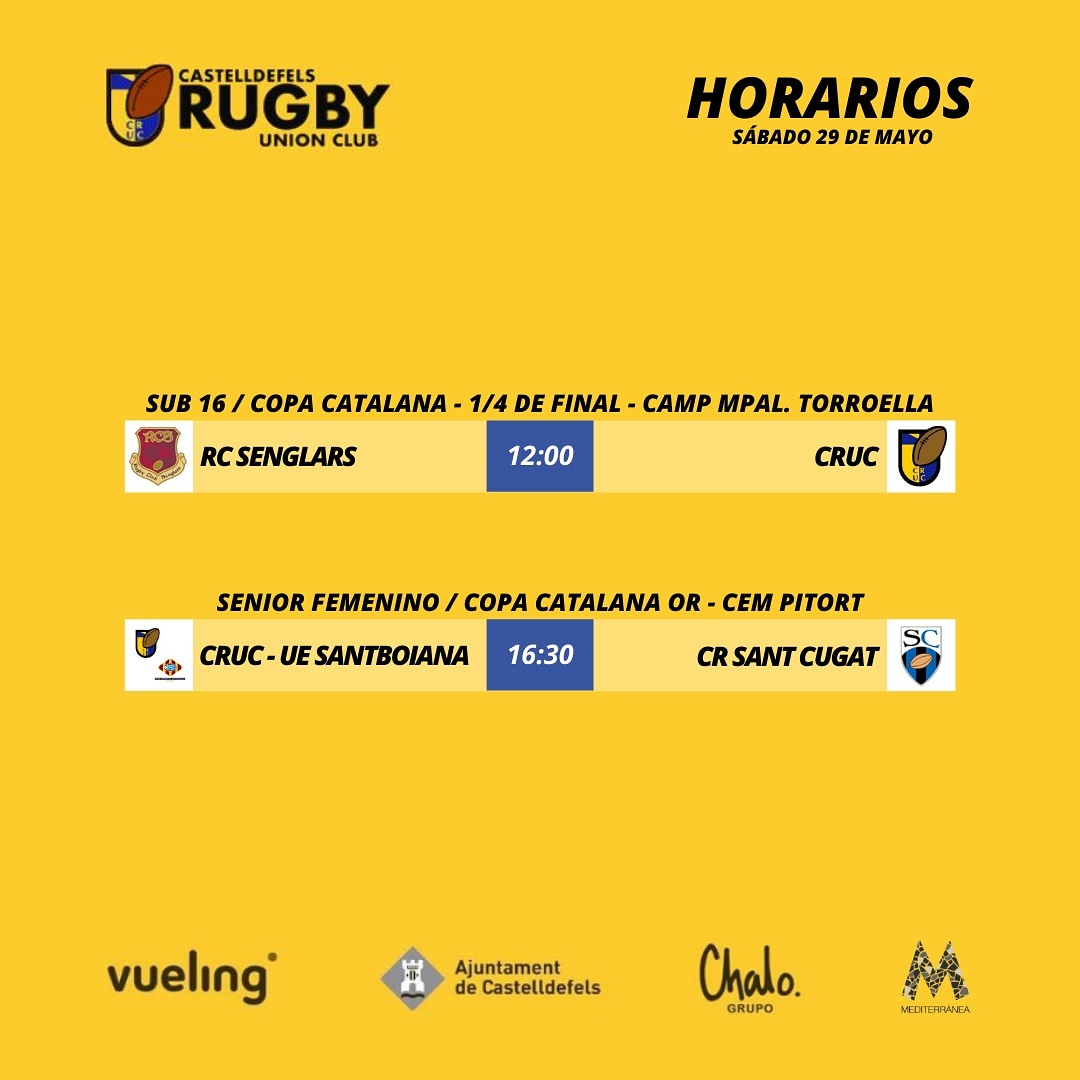 Agenda del Castelldefels rugby para el sábado 29 de mayo