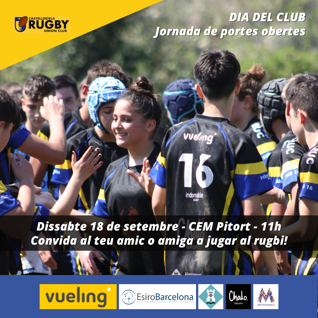 jornada de puertas abiertas del castelldefels rugby union club con entrenamientos, partidos y amistosos y una paella