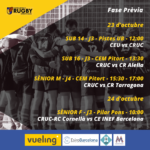 Cartel con los horarios de los partidos del Castelldefels Rugby Union Club